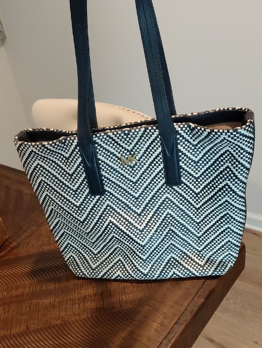 Michael Kors Navy & White Chevron Leather Tote